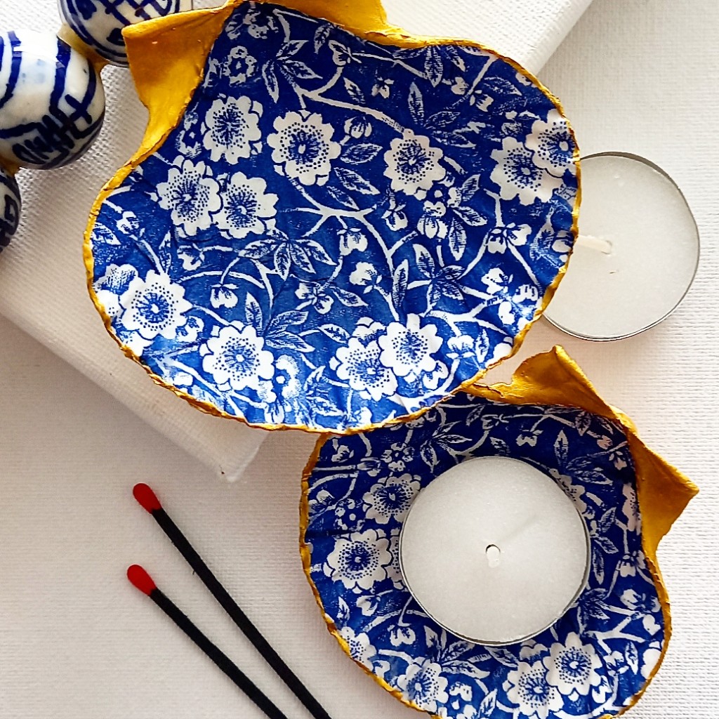 Bijoux Blue Calico Decorated Shell Tealight Set _1