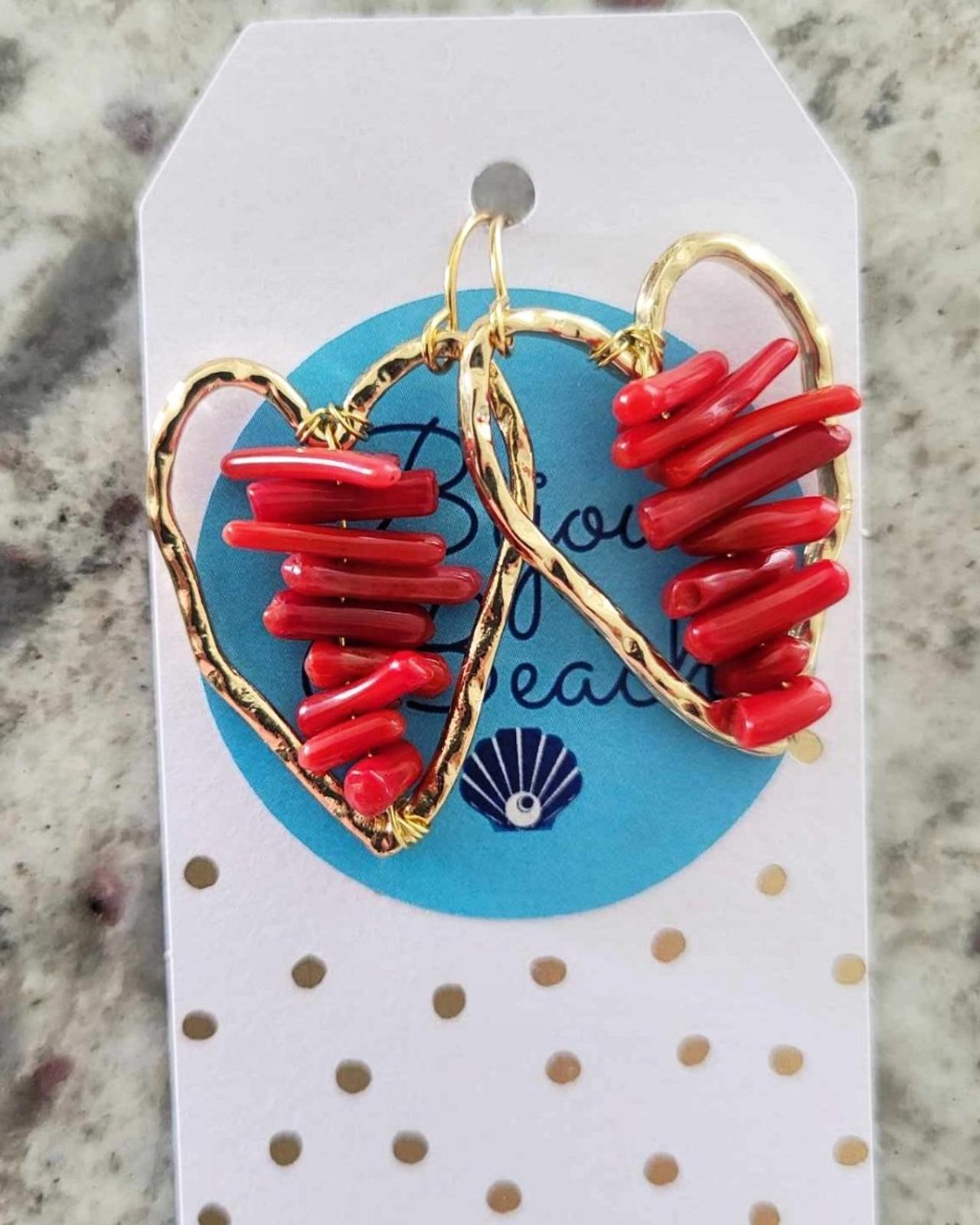 Bijoux Spindle Coral Golden Heart Earrings_3